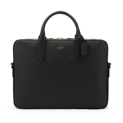 Shop Smythson Panama Slim Briefcase In Black