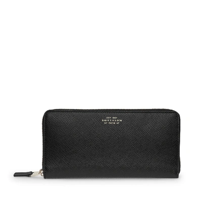 Shop Smythson Panama Large Zip Around Purse In Black