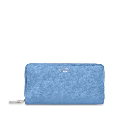 Shop Smythson Large Zip Around Purse In Panama In Nile Blue