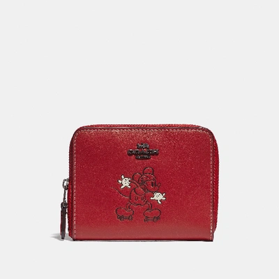 Shop Coach Disney X Small Zip Around Wallet With Disney Motif - Women's In Pewter/1941 Red