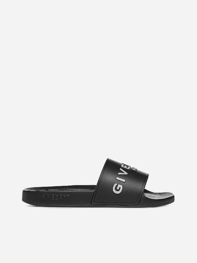 Shop Givenchy Logo Rubber Slides In Black