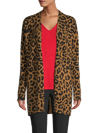 Shop Saks Fifth Avenue Leopard Cashmere Cardigan Sweater In Sepia