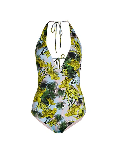 Shop Versace Palm-print One-piece Swimsuit In Multicolor