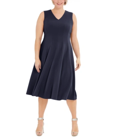 Shop Calvin Klein Plus Size Fit & Flare Midi Dress In Indigo