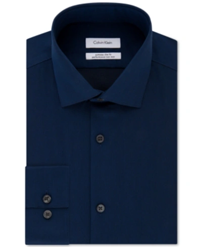 Shop Calvin Klein Men's Steel Extra-slim Fit Non-iron Performance Herringbone Dress Shirt In Blue Velvet