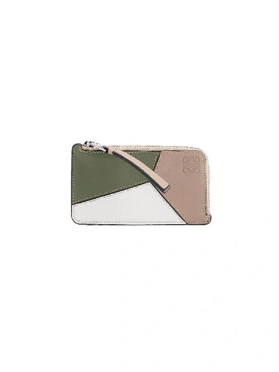 Shop Loewe Puzzle Coin Cardholder In Sand/avocado Green