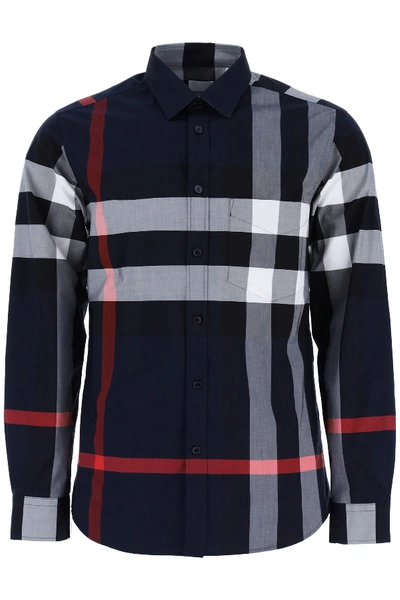 Shop Burberry Maxi Check Shirt In Navy Ip Check (blue)