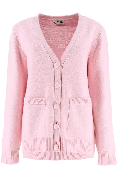 Shop Ganni Buttoned Cardigan In Cherry Blossom (pink)