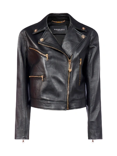 Shop Versace Leather Biker-style Jacket In Nero