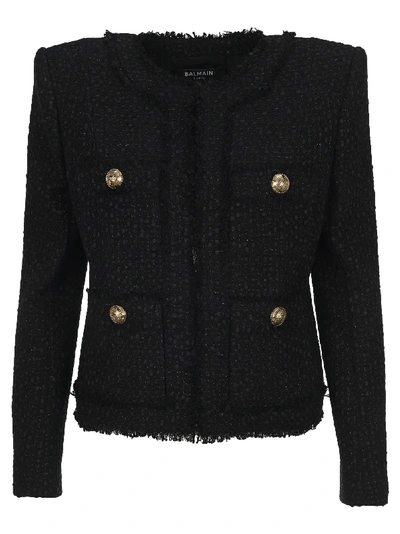 Shop Balmain Tweed Blazer In Black