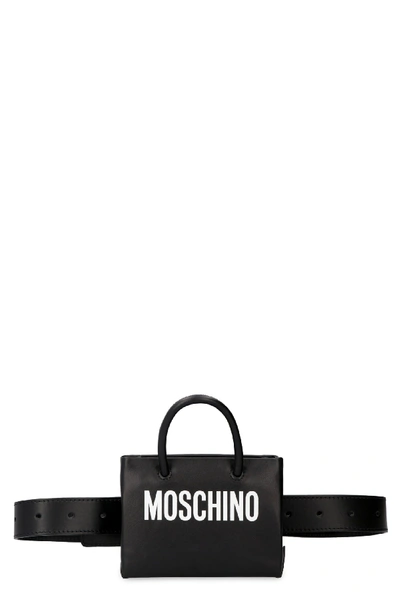 Shop Moschino Leather Belt Bag With Logo In Black