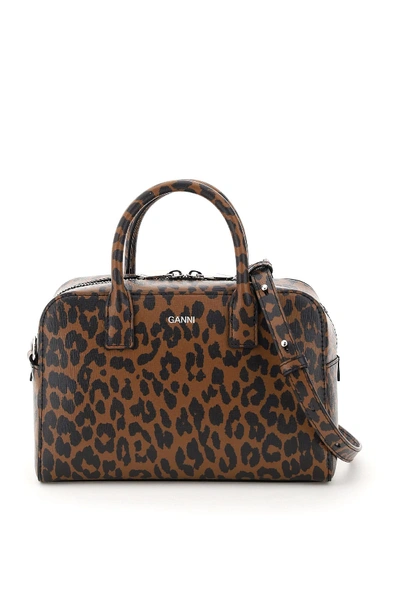 Shop Ganni Leopard Print Handbag In Toffee (brown)