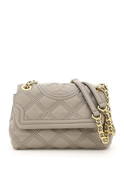 Shop Tory Burch Small Quilted Fleming Soft Bag In Gray Heron (grey)