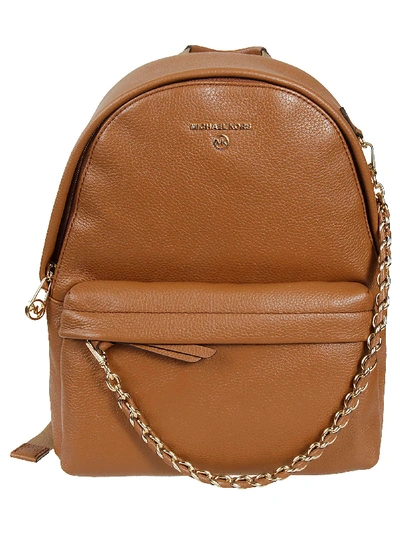 Shop Michael Kors Logo Detail Chain Backpack In Luggage