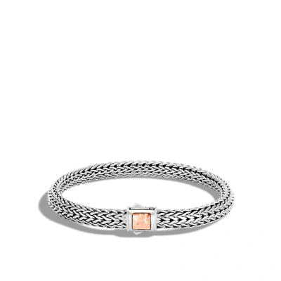 Shop John Hardy Classic Chain 6.5mm Hammered Clasp Bracelet, Sterling Silver, 18k Rose In Sterling Silver/rose Gold