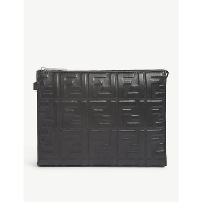 Shop Fendi Logo-embossed Leather Pouch