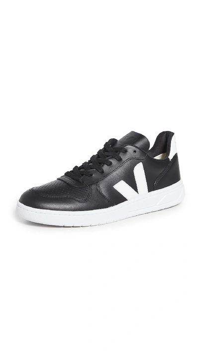 Shop Veja V-10 Leather Sneakers In Black/white