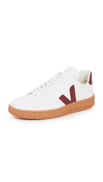 Shop Veja V-12 Chromefree Gum Sole Sneakers In Extra White Marsala