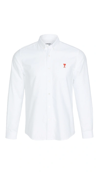 Shop Ami Alexandre Mattiussi Heart Logo Button Down Oxford Shirt In White