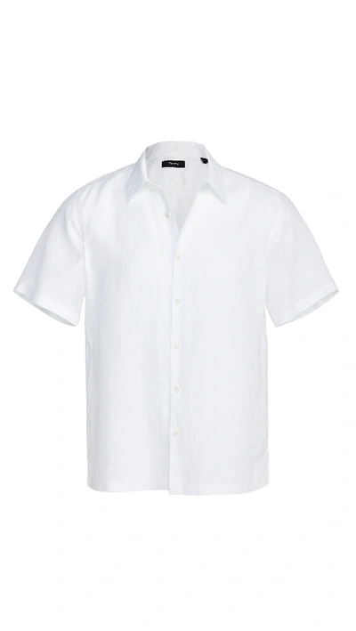 Shop Theory Irving Short Sleeve Linen Shirt In White