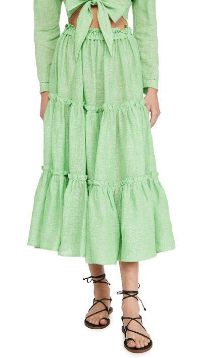 Shop Lisa Marie Fernandez Ruffle Peasant Skirt In Bright Green