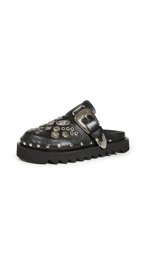 Toga Slip On Buckled Mules In Aj1058 - Black Leather | ModeSens