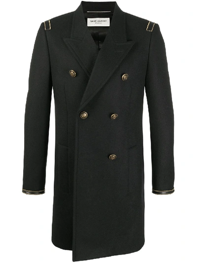 Shop Saint Laurent Wool Coat In Black