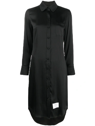 Shop Thom Browne Classic Long Sleeve W/ Round Collar Shirtdress In Double Face Satin Chiffon In Black