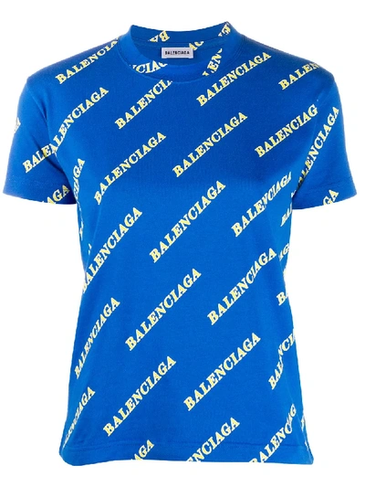 Shop Balenciaga All-over Logo T-shirt In Blue