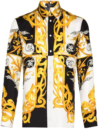 Shop Versace Acanthus Print Silk Shirt In Yellow