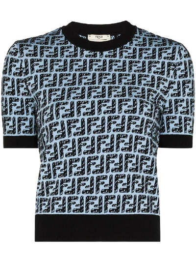 Shop Fendi X Joshua Vides Ff Short-sleeved Jumper In Blue