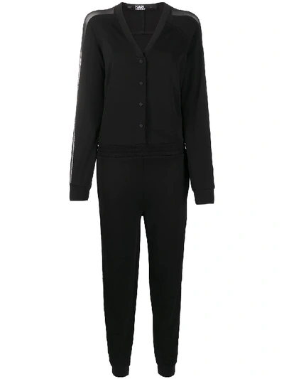 Shop Karl Lagerfeld Crepe Mesh Jumpsuit In Black