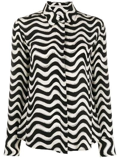Shop Stella Mccartney Wave-print Long-sleeve Shirt In Black