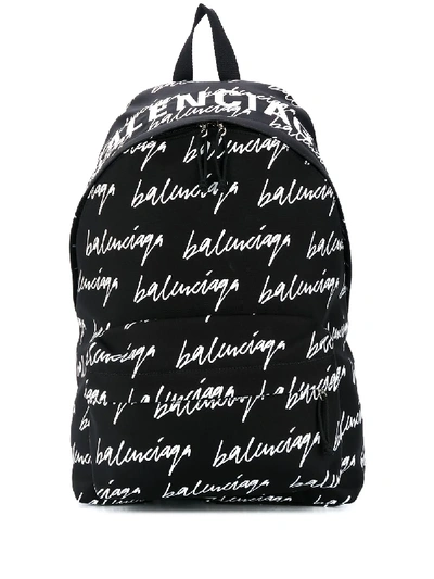 Shop Balenciaga Wheel Scribble Logo Backpack In Black