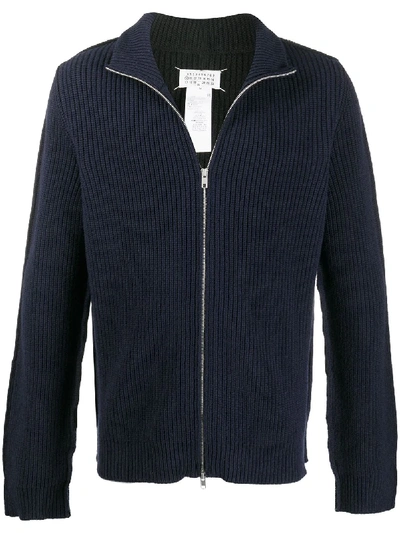 Shop Maison Margiela Ribbed Zip-up Two-tone Cardigan In Black