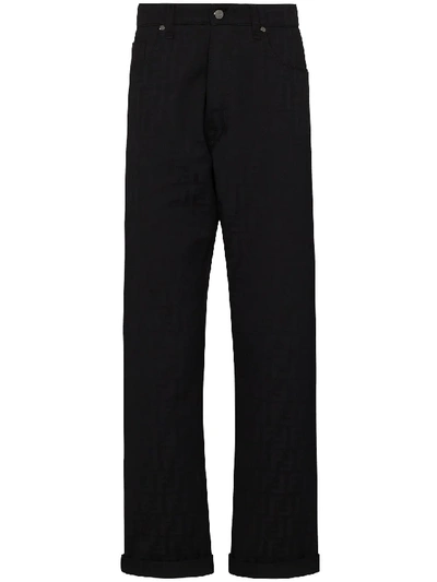 Shop Fendi Ff Embossed Slim Leg Trousers In Black