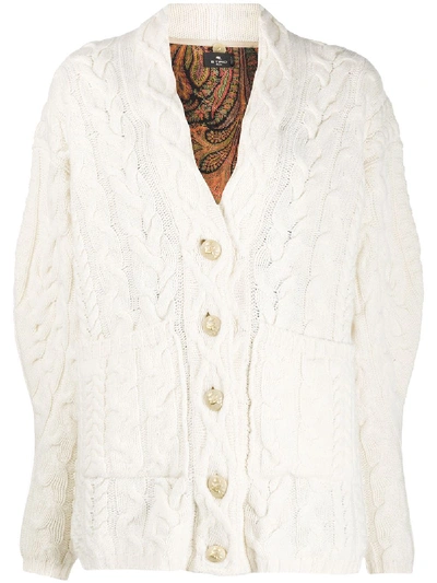 Shop Etro Cable-knit Cardigan In White