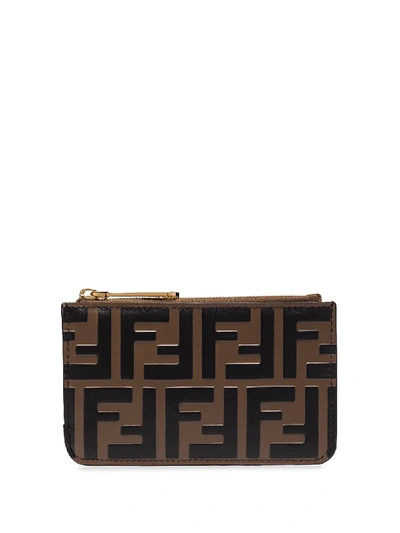 Shop Fendi Ff Logo Card Holder In Brown