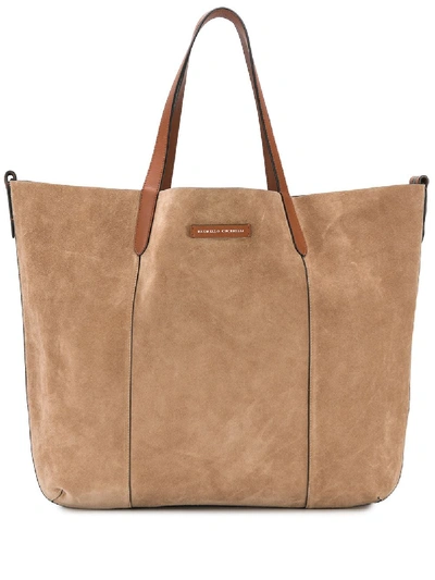 Shop Brunello Cucinelli Branded Large Tote Bag In Brown