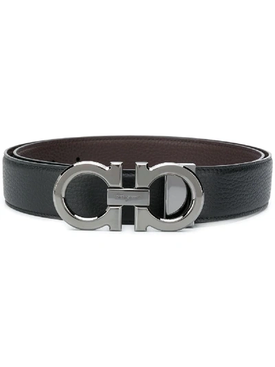 Ferragamo Leather Belt Reversible Gancini Buckle In Black