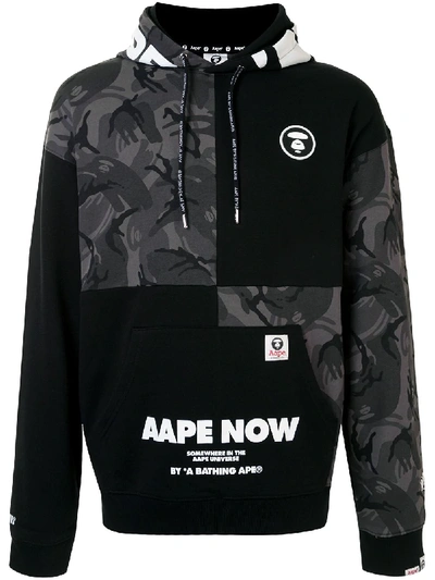 Shop Aape By A Bathing Ape Hooded Patchwork Sweatshirt In Black