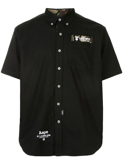 Shop Aape By A Bathing Ape Camo-patch Button Down Shirt In Black