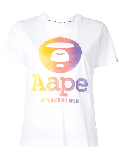 Shop Aape By A Bathing Ape Short Sleeve Gradient Logo T-shirt In White