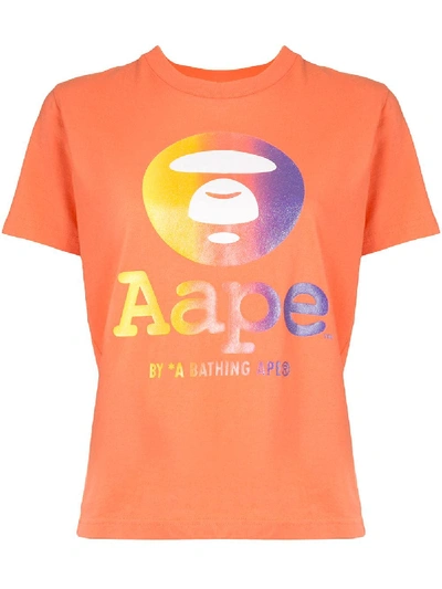 Shop Aape By A Bathing Ape Short Sleeve Gradient Logo T-shirt In Orange