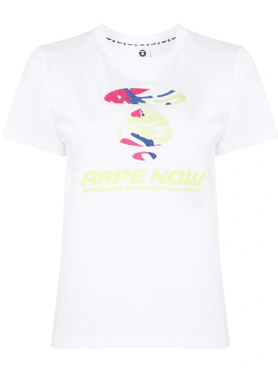Shop Aape By A Bathing Ape Slim-fit Printed Logo T-shirt In White