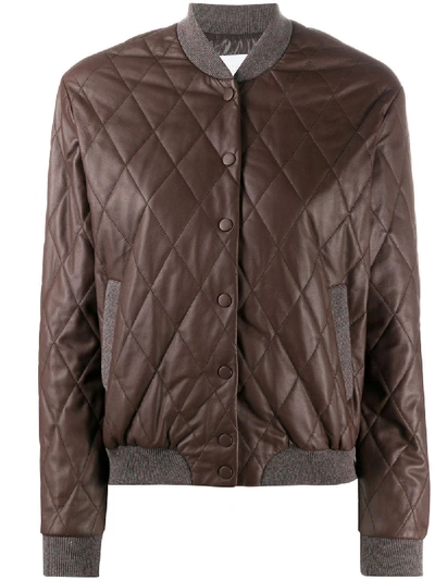 Shop Fabiana Filippi Quilted Bomber Jacket In Brown
