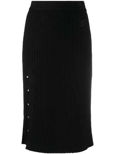 Shop Bally Ribbed Knit Midi Skirt In Black