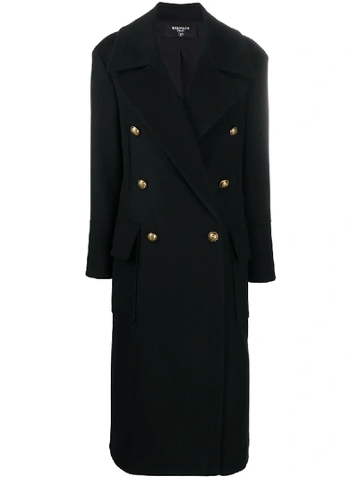 Shop Balmain Zweireihiger Mantel In Black