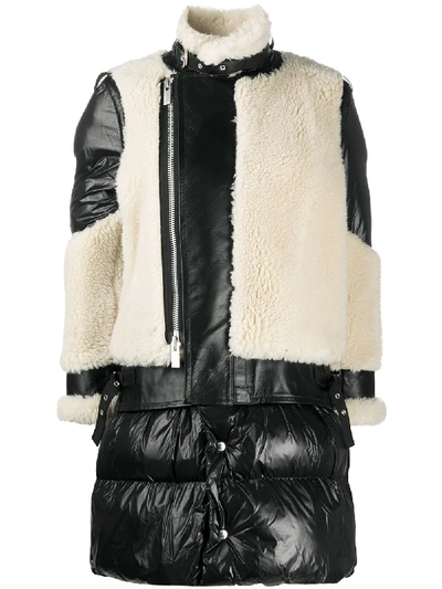 Shop Sacai Wool-panelled Padded Coat In Black
