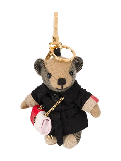 Shop Burberry Teddy Bear Keyring In Black